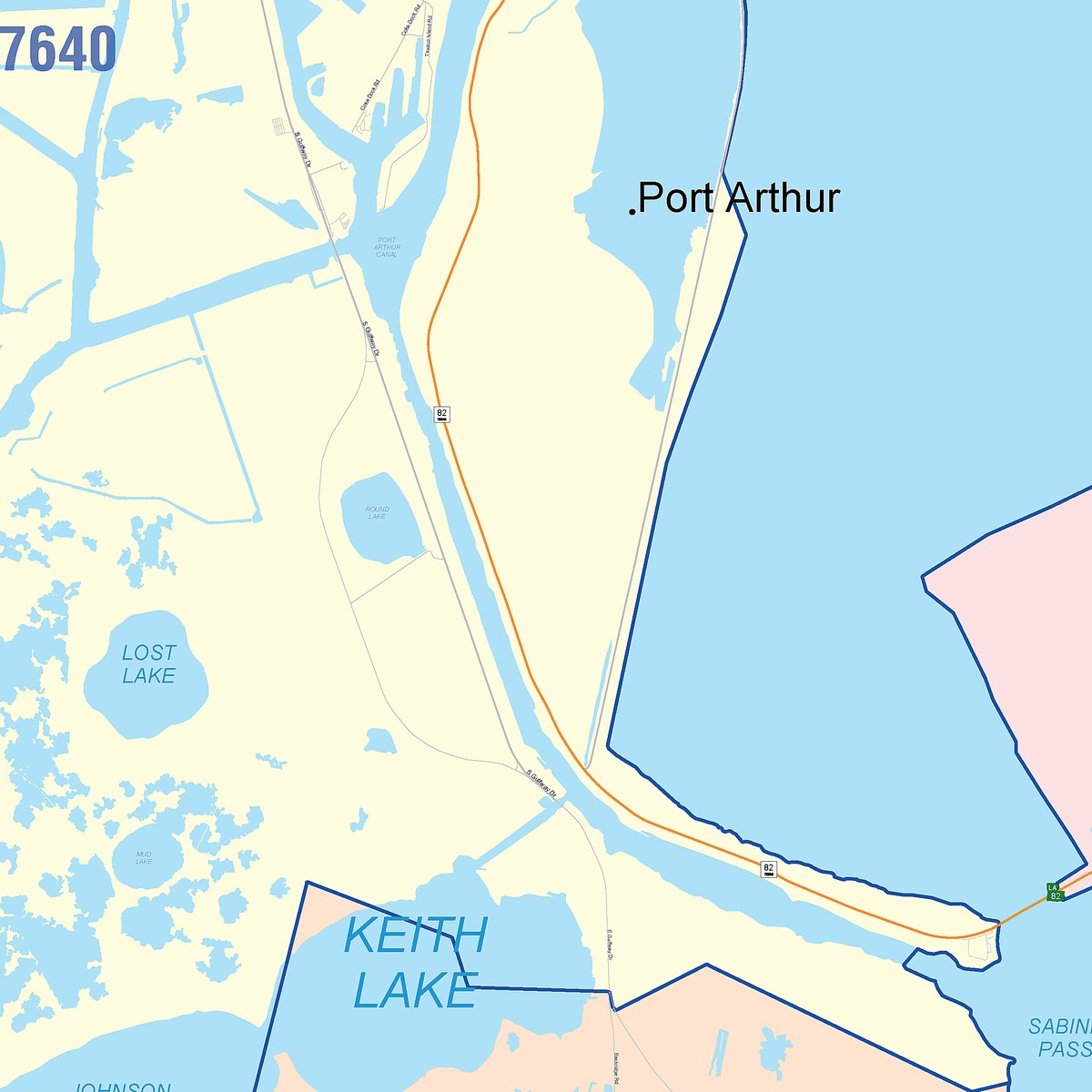 Colorcast Zip Code Style Wall Map of Port Arthur, TX