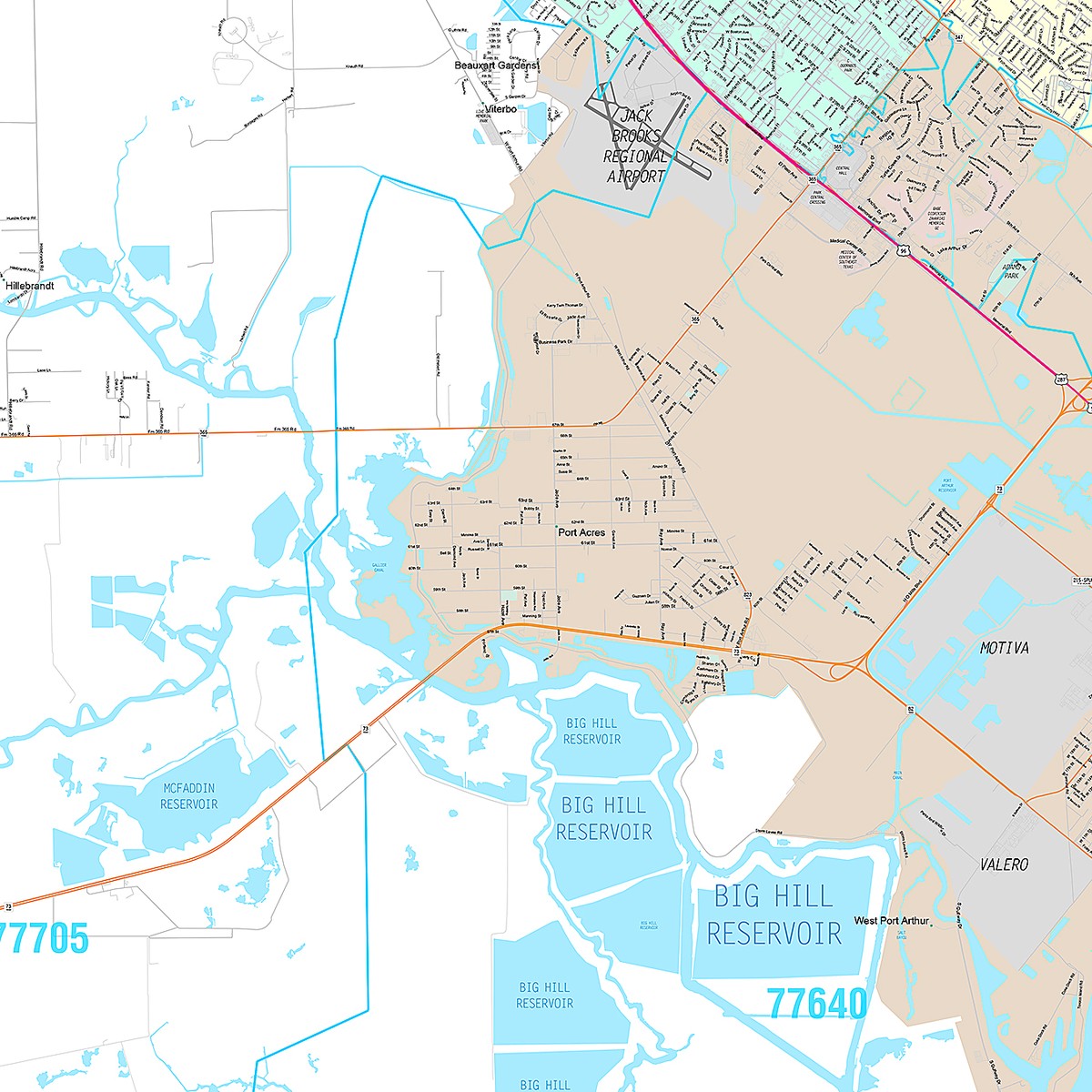 Premium Style Wall Map of Port Arthur, TX