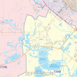 Colorcast Zip Code Style Wall Map of Port Arthur, TX