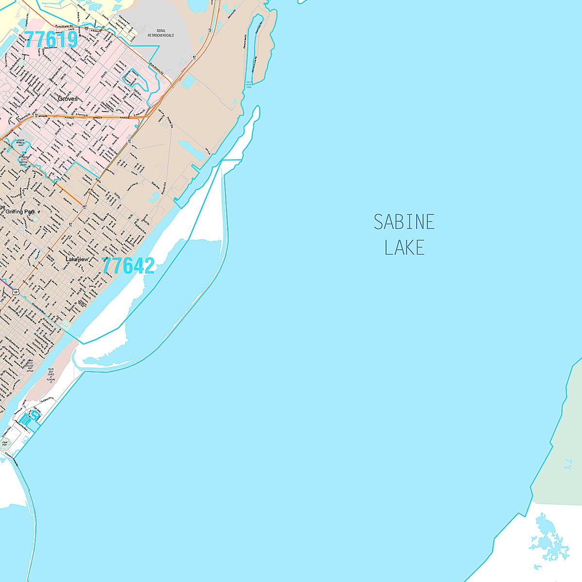 Premium Style Wall Map of Port Arthur, TX