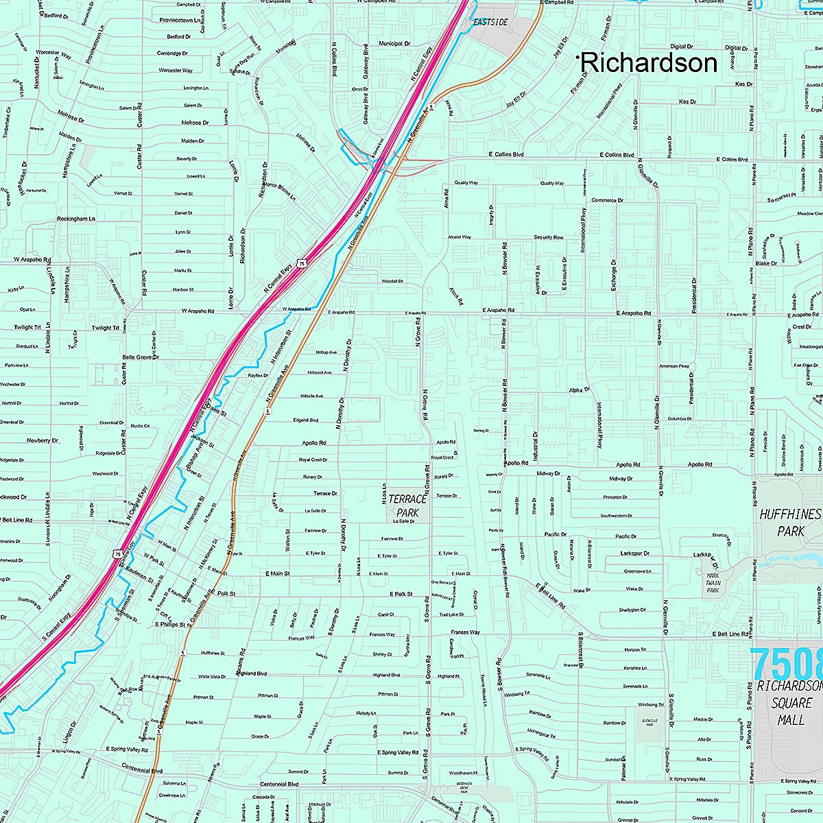 Premium Style Wall Map of Richardson, TX