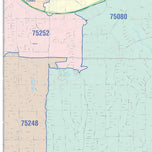 Colorcast Zip Code Style Wall Map of Richardson, TX