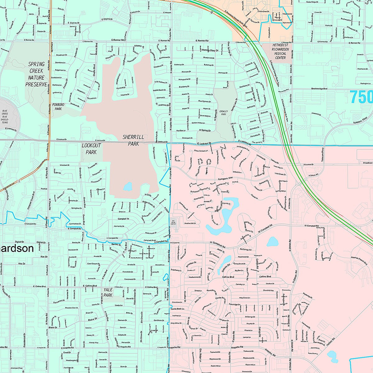 Premium Style Wall Map of Richardson, TX