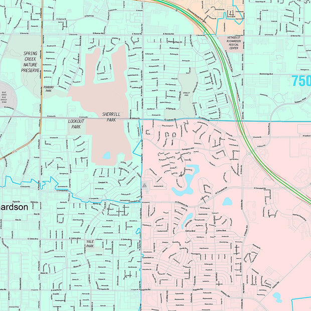 Premium Style Wall Map of Richardson, TX – Texas Map Store