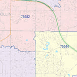 Colorcast Zip Code Style Wall Map of Richardson, TX
