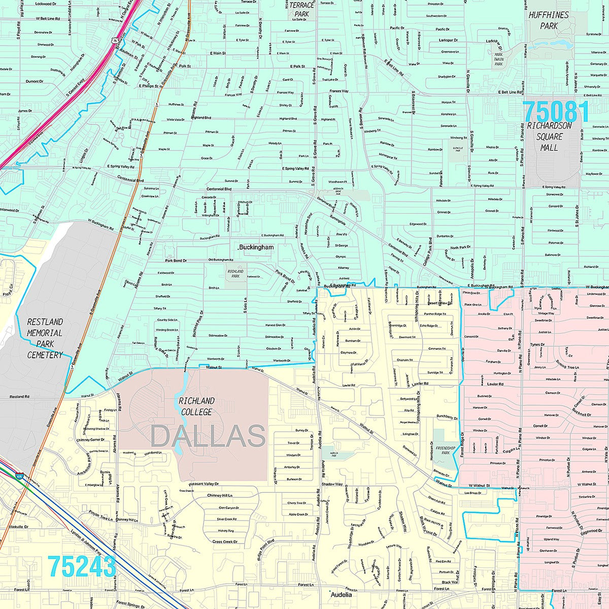 Premium Style Wall Map of Richardson, TX