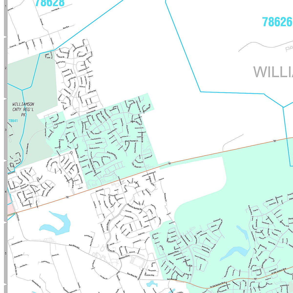 Premium Style Wall Map of Round Rock, TX