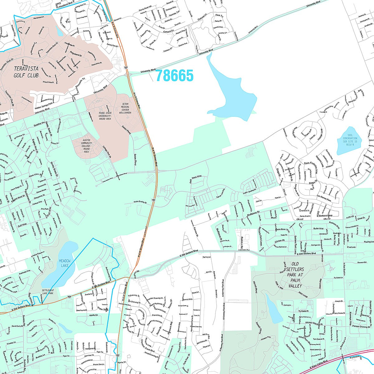 Premium Style Wall Map of Round Rock, TX