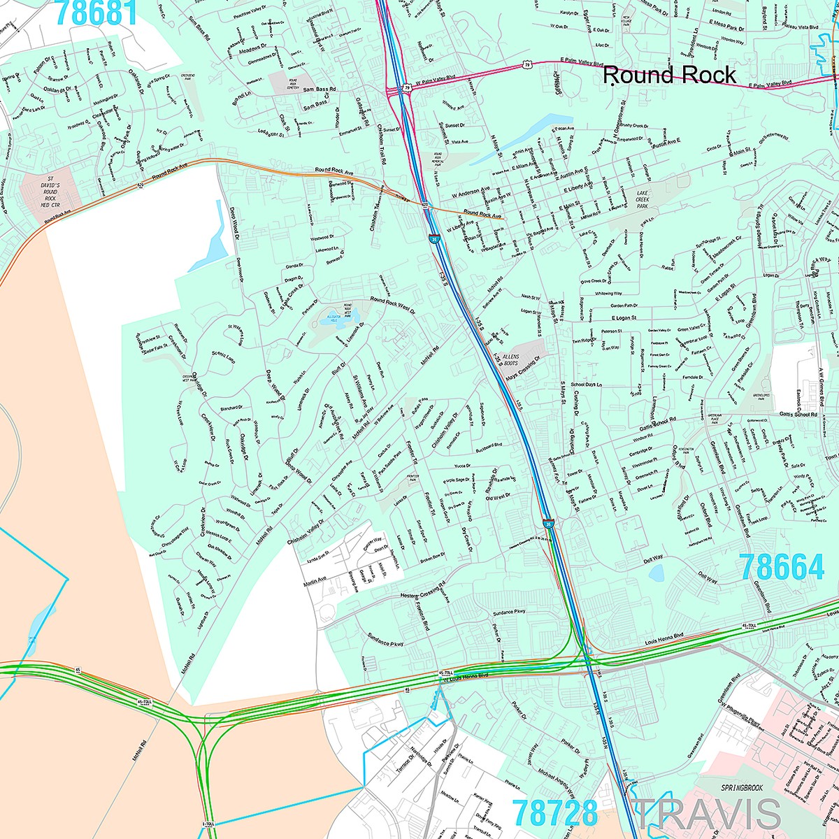 Premium Style Wall Map of Round Rock, TX