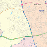 Colorcast Zip Code Style Wall Map of Round Rock, TX
