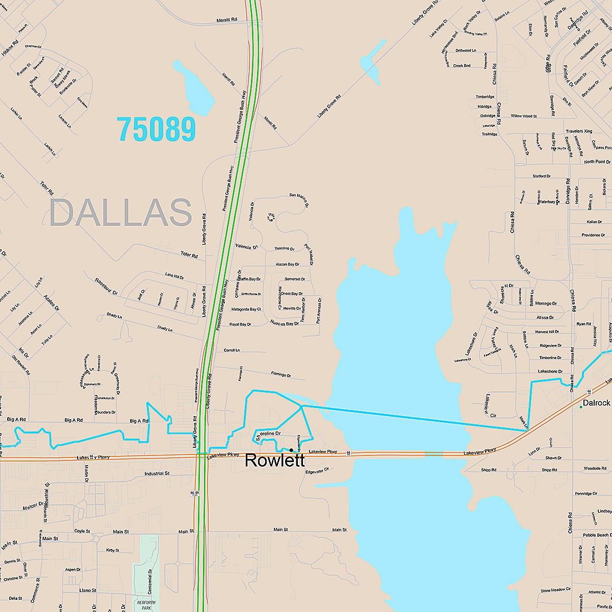 Premium Style Wall Map of Rowlett, TX