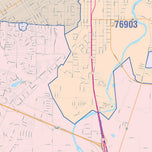 Colorcast Zip Code Style Wall Map of San Angelo, TX