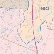 Colorcast Zip Code Style Wall Map of San Angelo, TX
