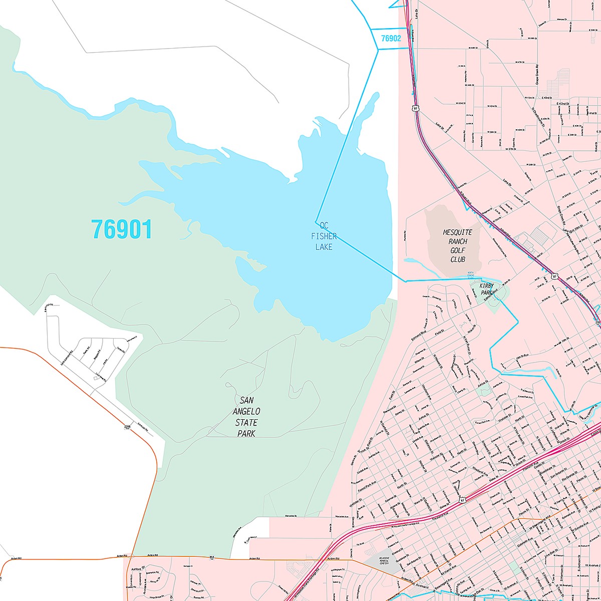 Premium Style Wall Map of San Angelo, TX