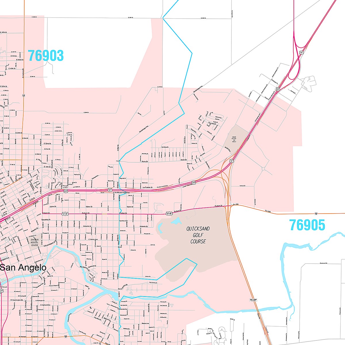Premium Style Wall Map of San Angelo, TX