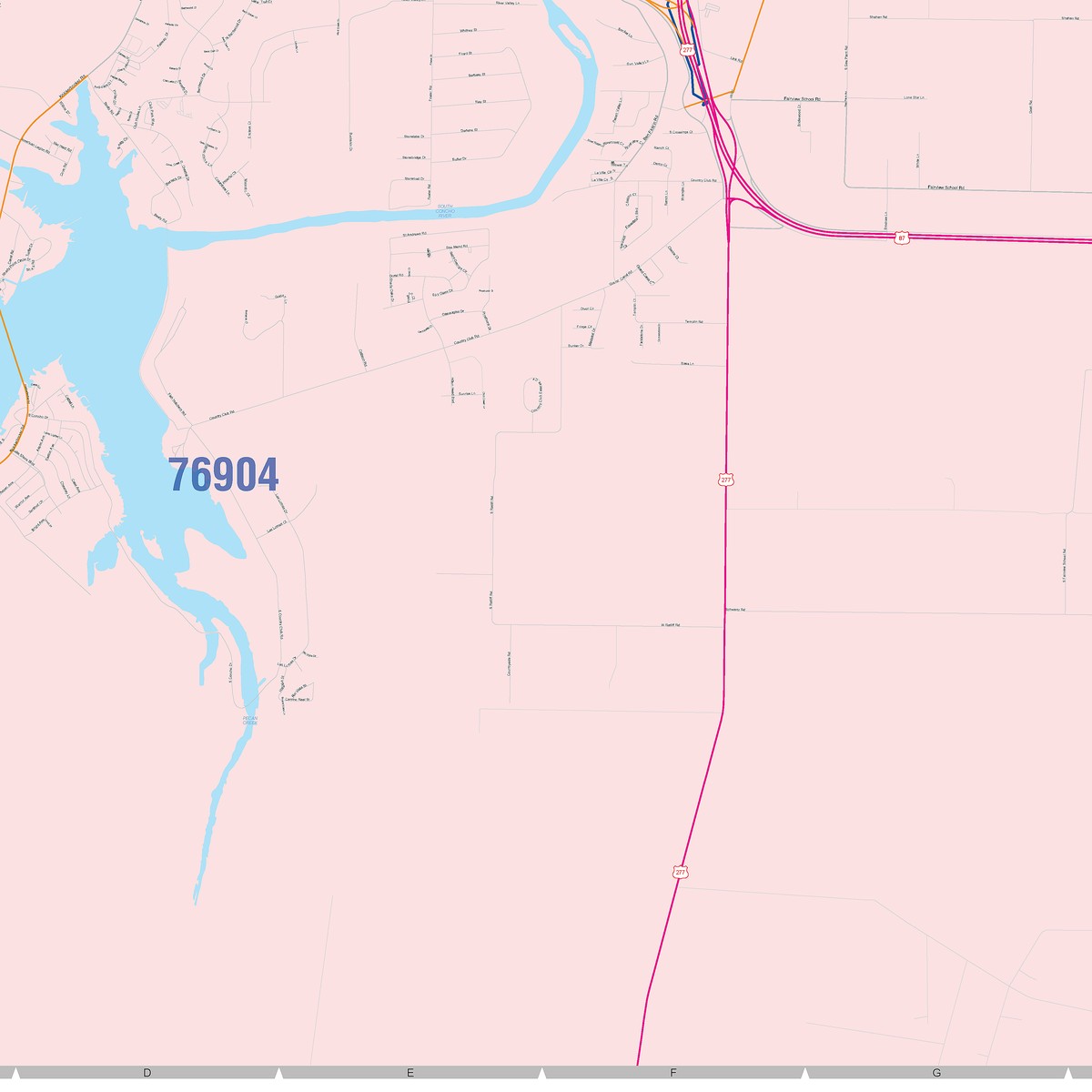 Colorcast Zip Code Style Wall Map of San Angelo, TX
