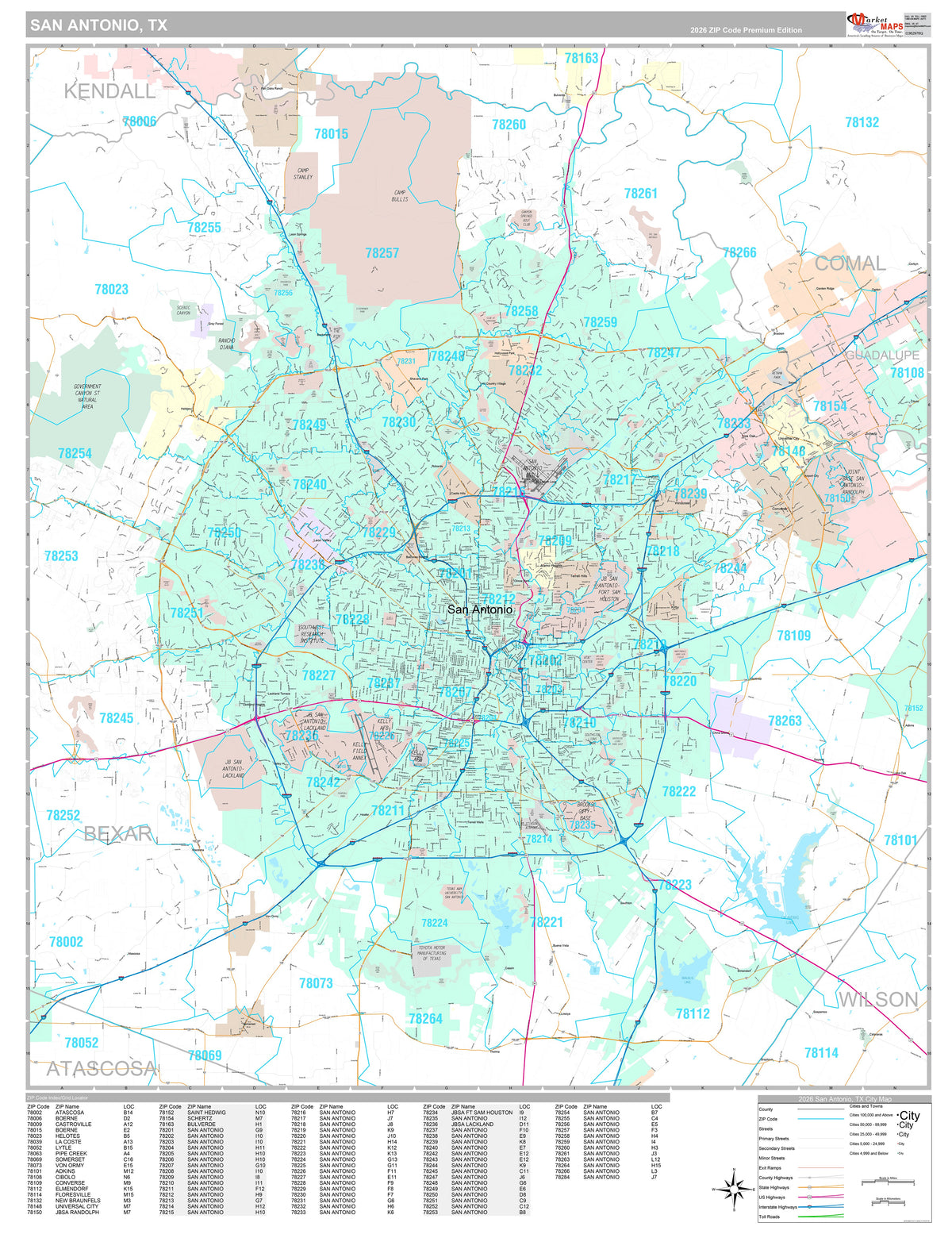 Premium Style San Antonio Wall Map by Market Maps