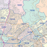 Colorcast Zip Code Style Wall Map of San Antonio by Market Maps