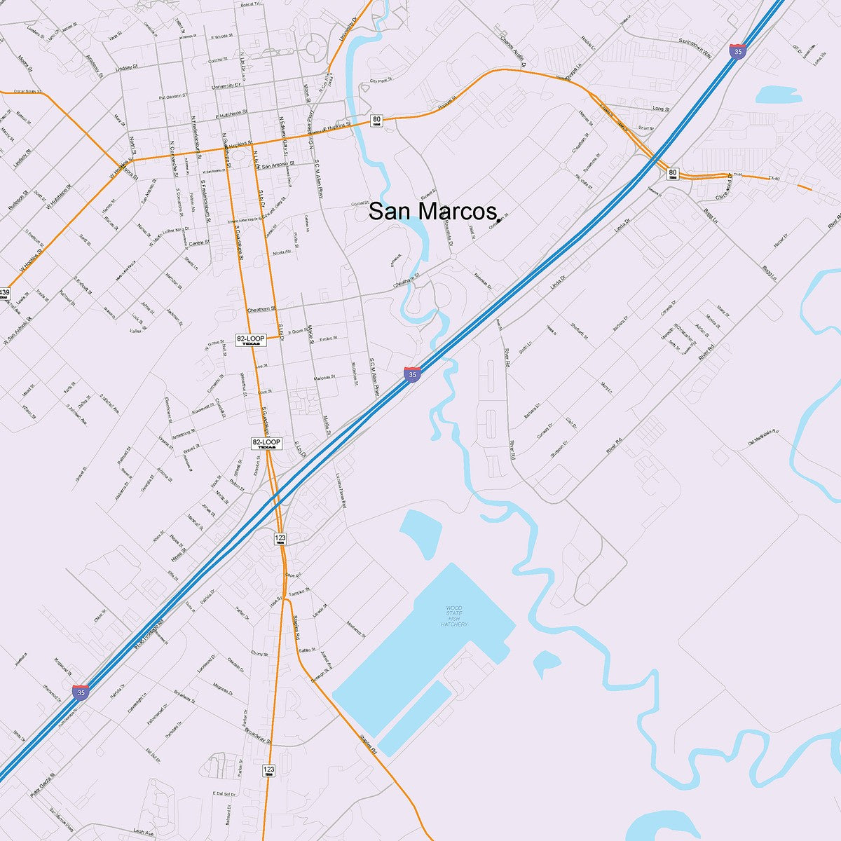 Colorcast Zip Code Style Wall Map of San Marcos, TX