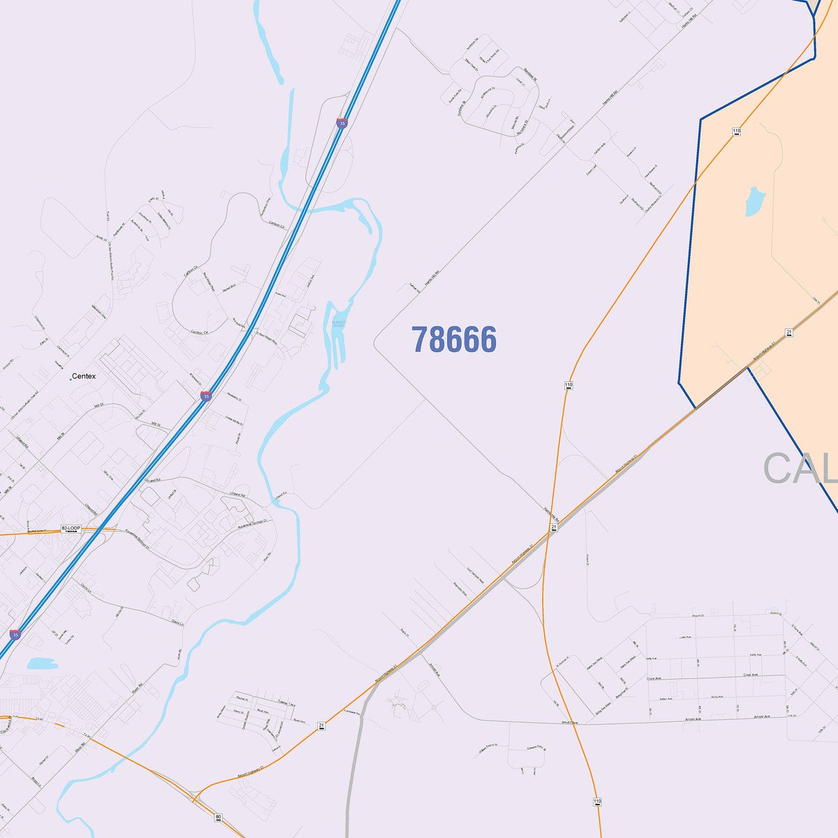 Colorcast Zip Code Style Wall Map of San Marcos, TX