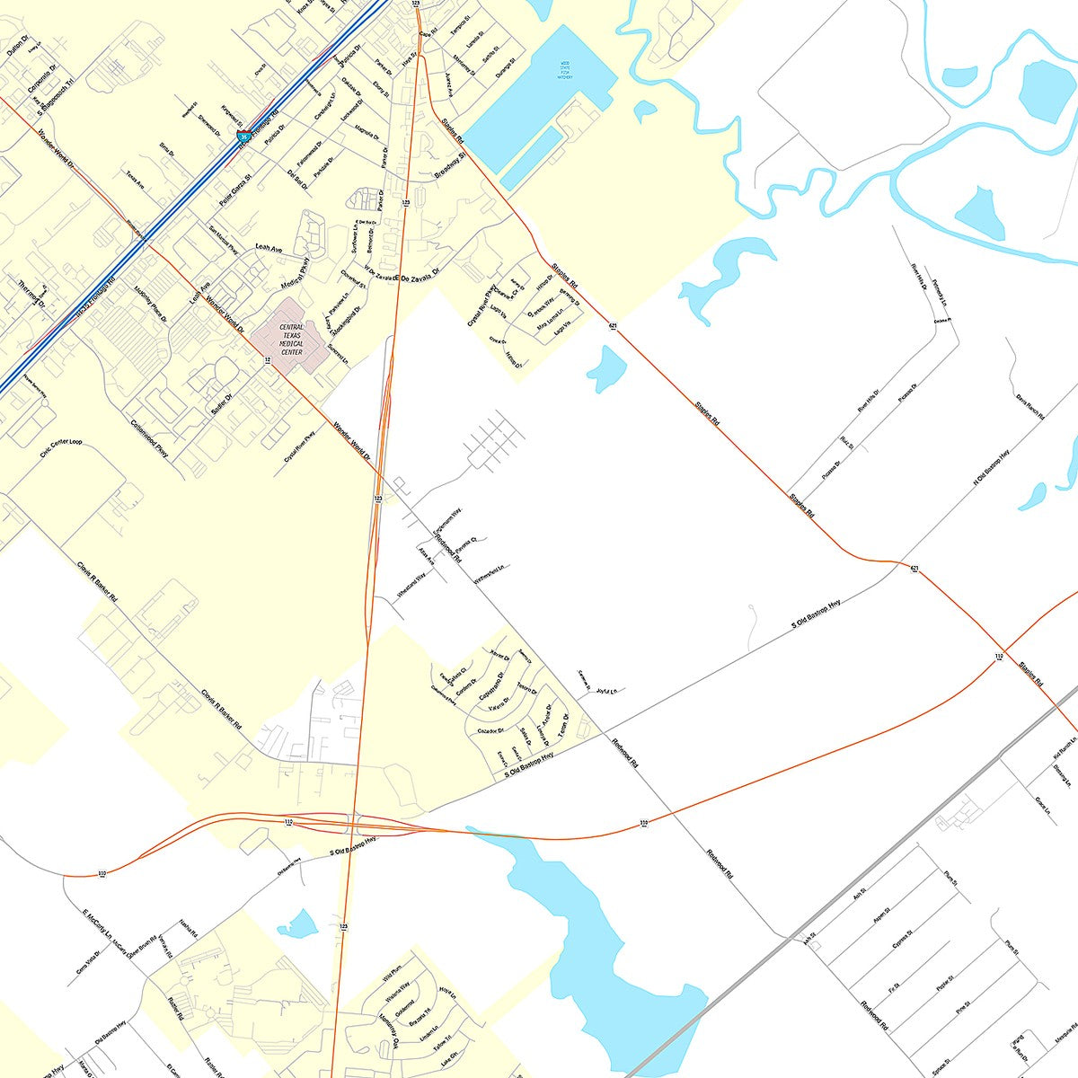 Premium Style Wall Map of San Marcos, TX