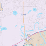 Colorcast Zip Code Style Wall Map of Sugarland, TX