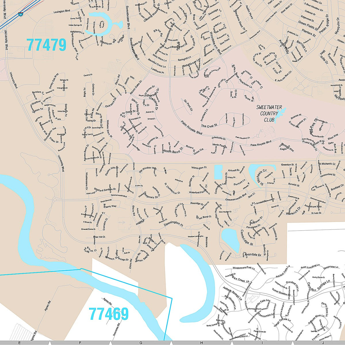Premium Style Wall Map of Sugar Land, TX