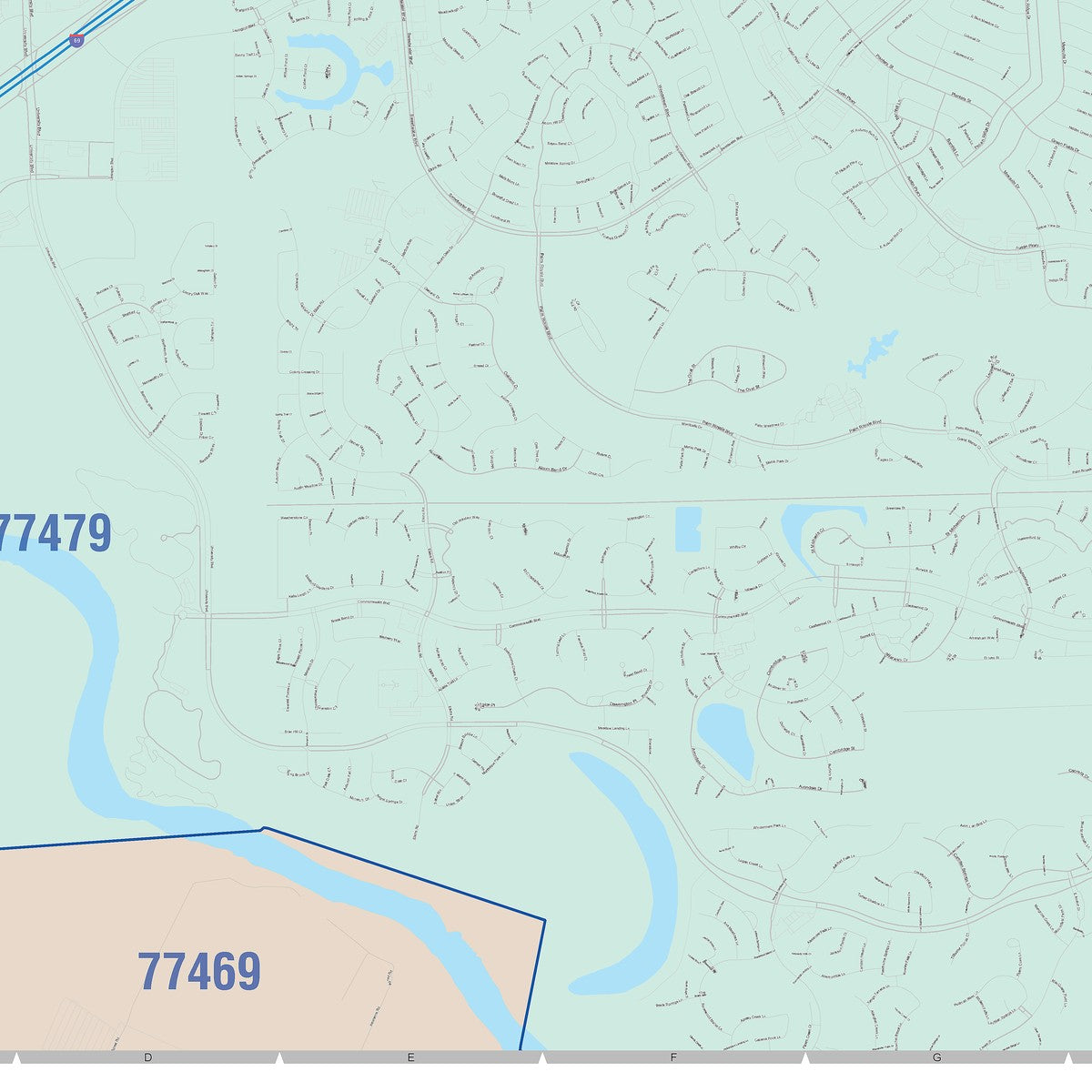 Colorcast Zip Code Style Wall Map of Sugarland, TX