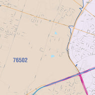 Colorcast Zip Code Style Wall Map of Temple, TX
