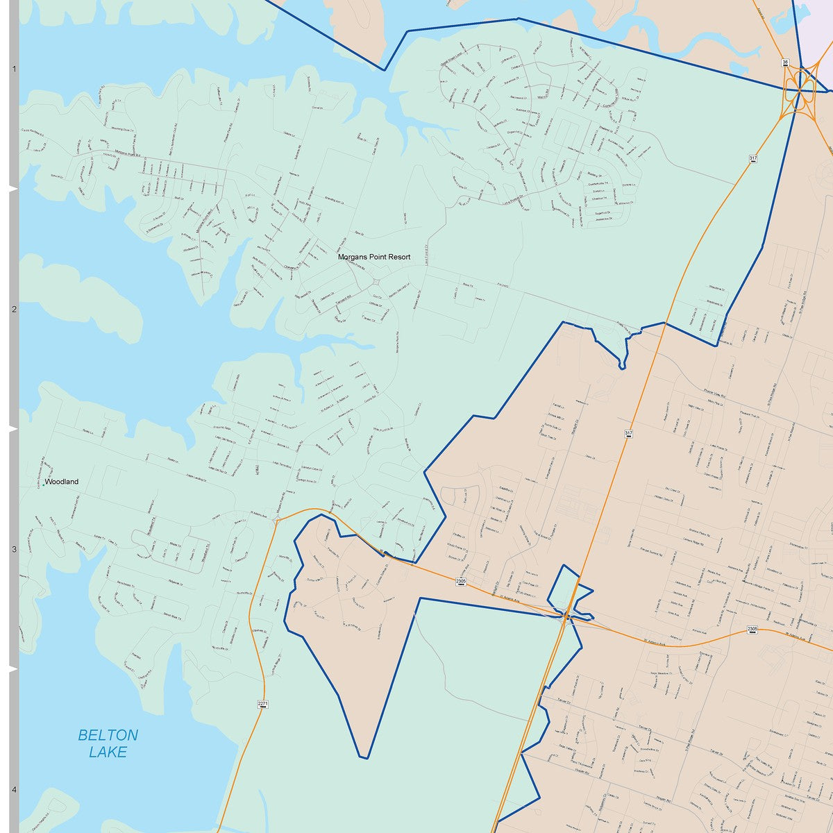 Colorcast Zip Code Style Wall Map of Temple, TX