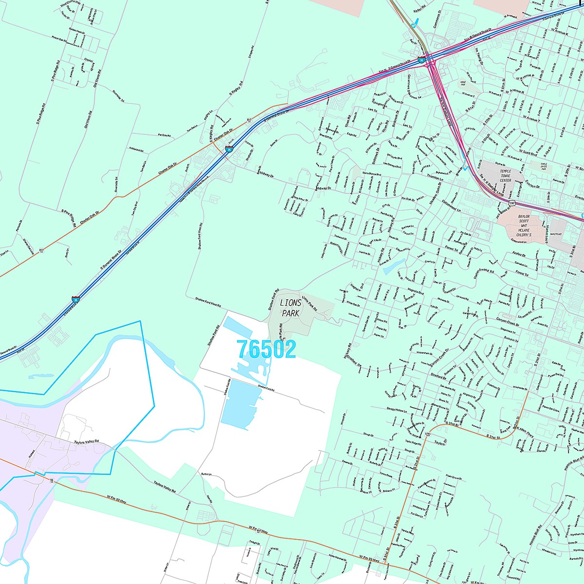 Premium Style Wall Map of Temple, TX