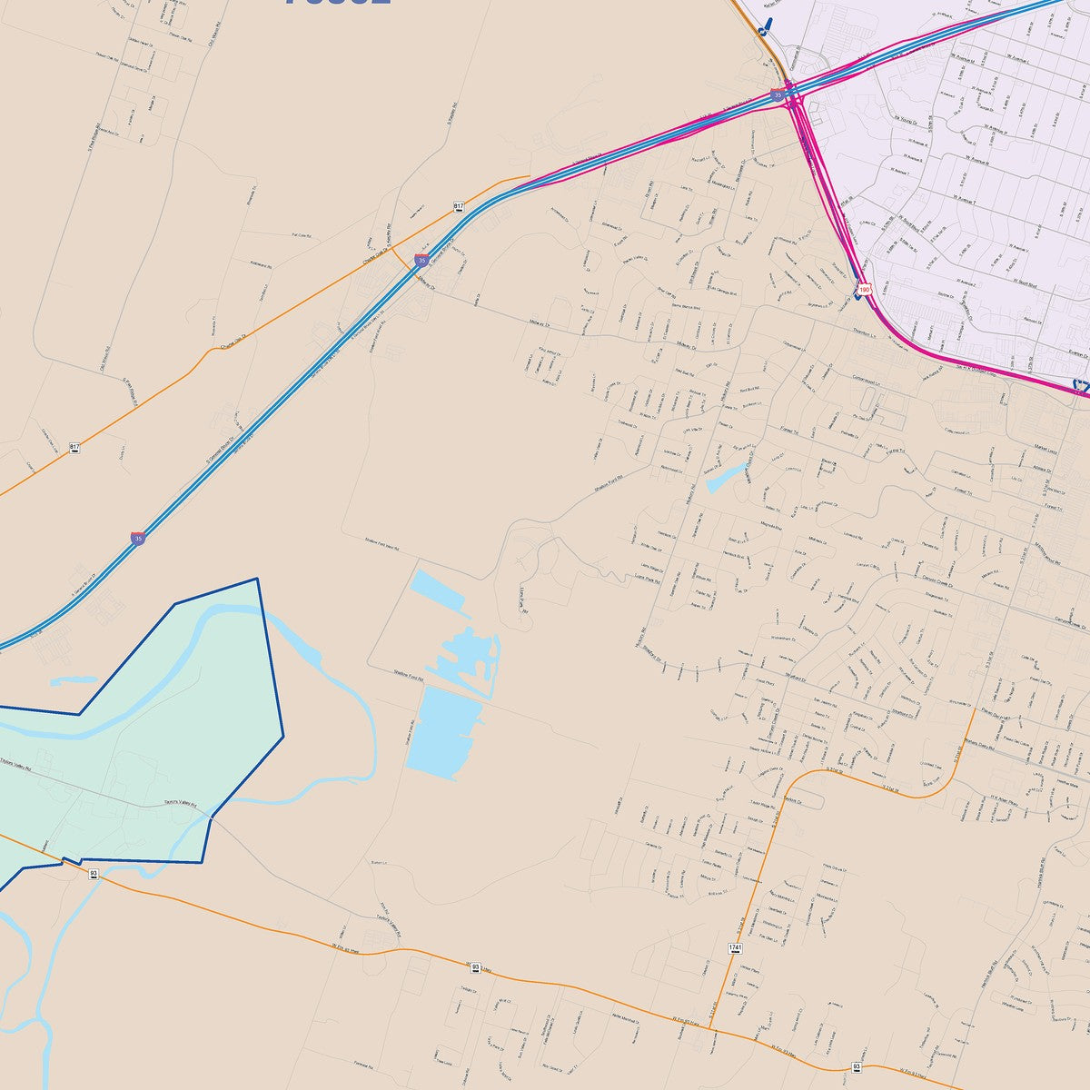 Colorcast Zip Code Style Wall Map of Temple, TX