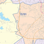 Colorcast Zip Code Style Wall Map of Tyler, TX