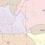 Ut Tyler Zip Code Colorcast Zip Code Style Wall Map of Tyler, TX – Texas Map Store