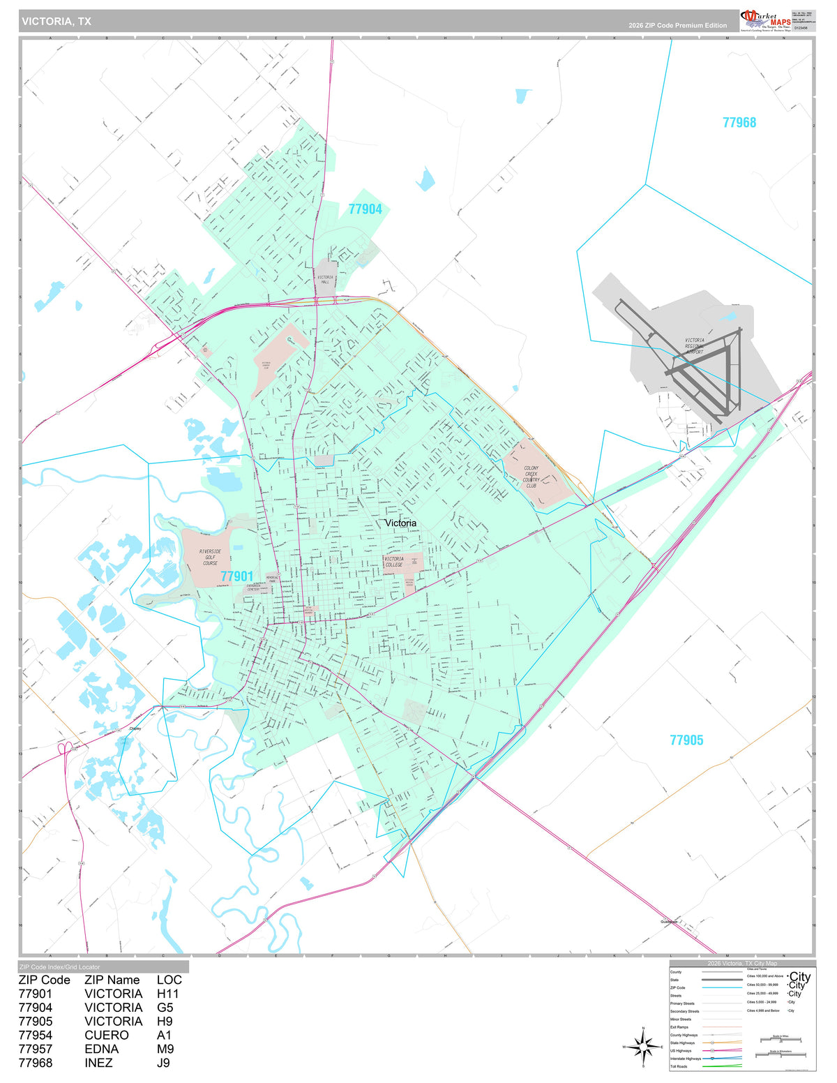 Premium Style Wall Map of Victoria, TX