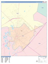 Colorcast Zip Code Style Wall Map of Victoria, TX