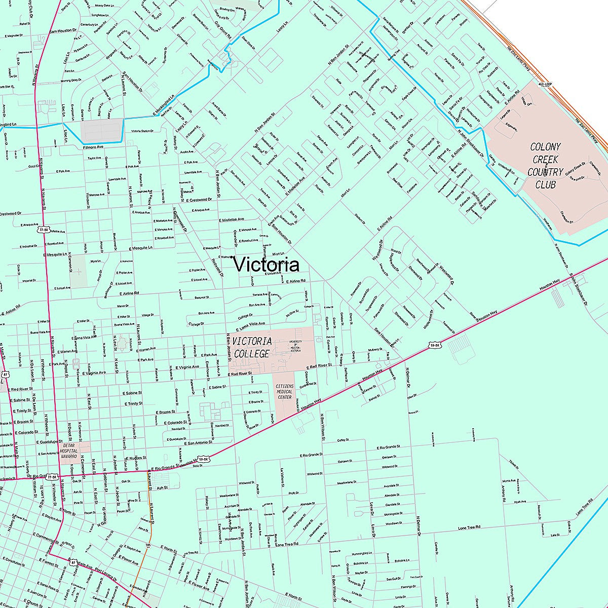 Premium Style Wall Map of Victoria, TX