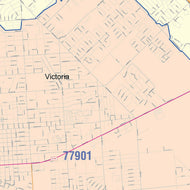 Colorcast Zip Code Style Wall Map of Victoria, TX