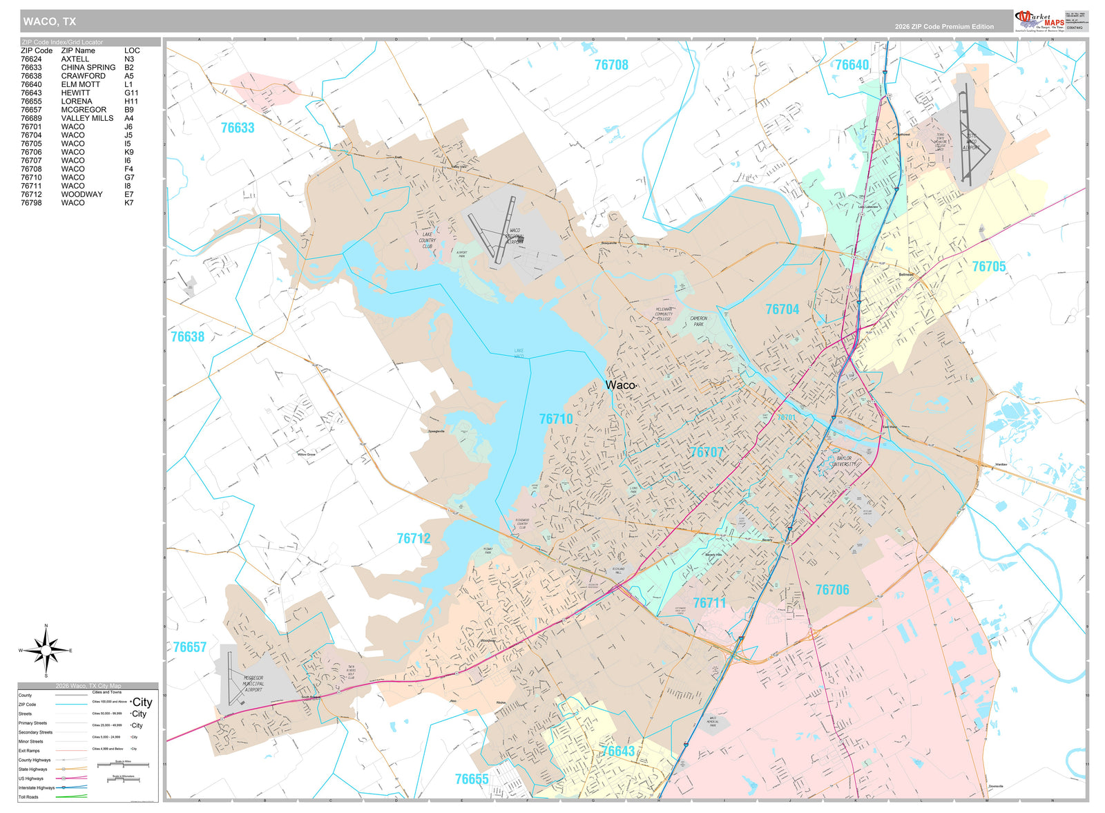 Premium Style Wall Map of Waco by Market Maps