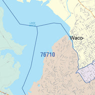 Colorcast Zip Code Style Wall Map of Waco, TX