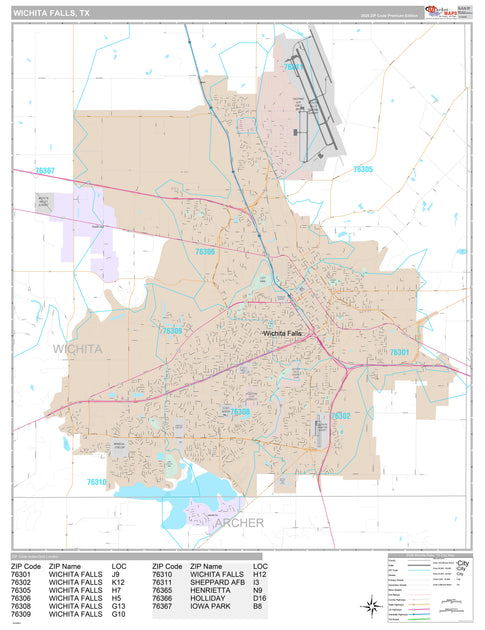 Premium Style Wall Map of Wichita Falls, TX – Texas Map Store