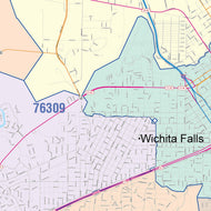 Colorcast Zip Code Style Wall Map of Wichita Falls, TX