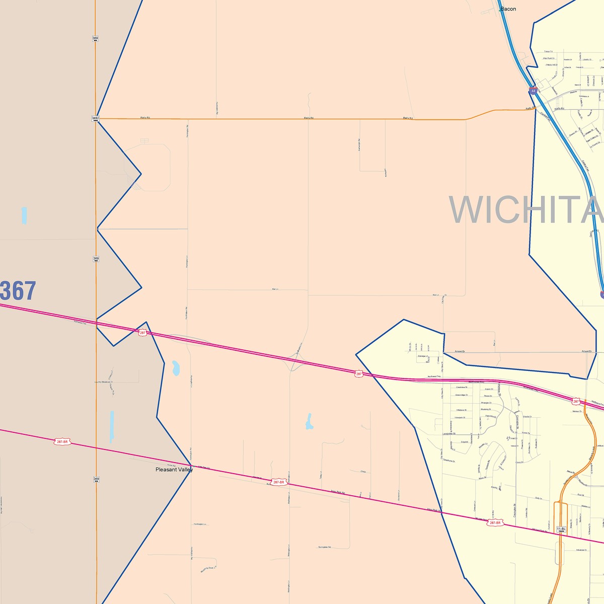Colorcast Zip Code Style Wall Map of Wichita Falls, TX