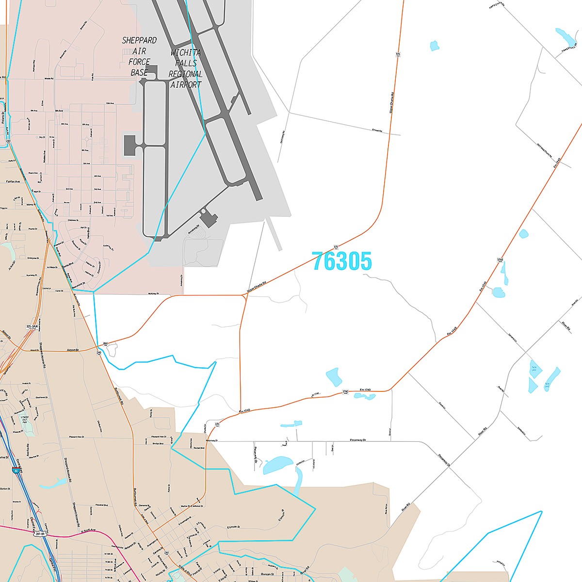 Premium Style Wall Map of Wichita Falls, TX