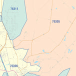 Colorcast Zip Code Style Wall Map of Wichita Falls, TX