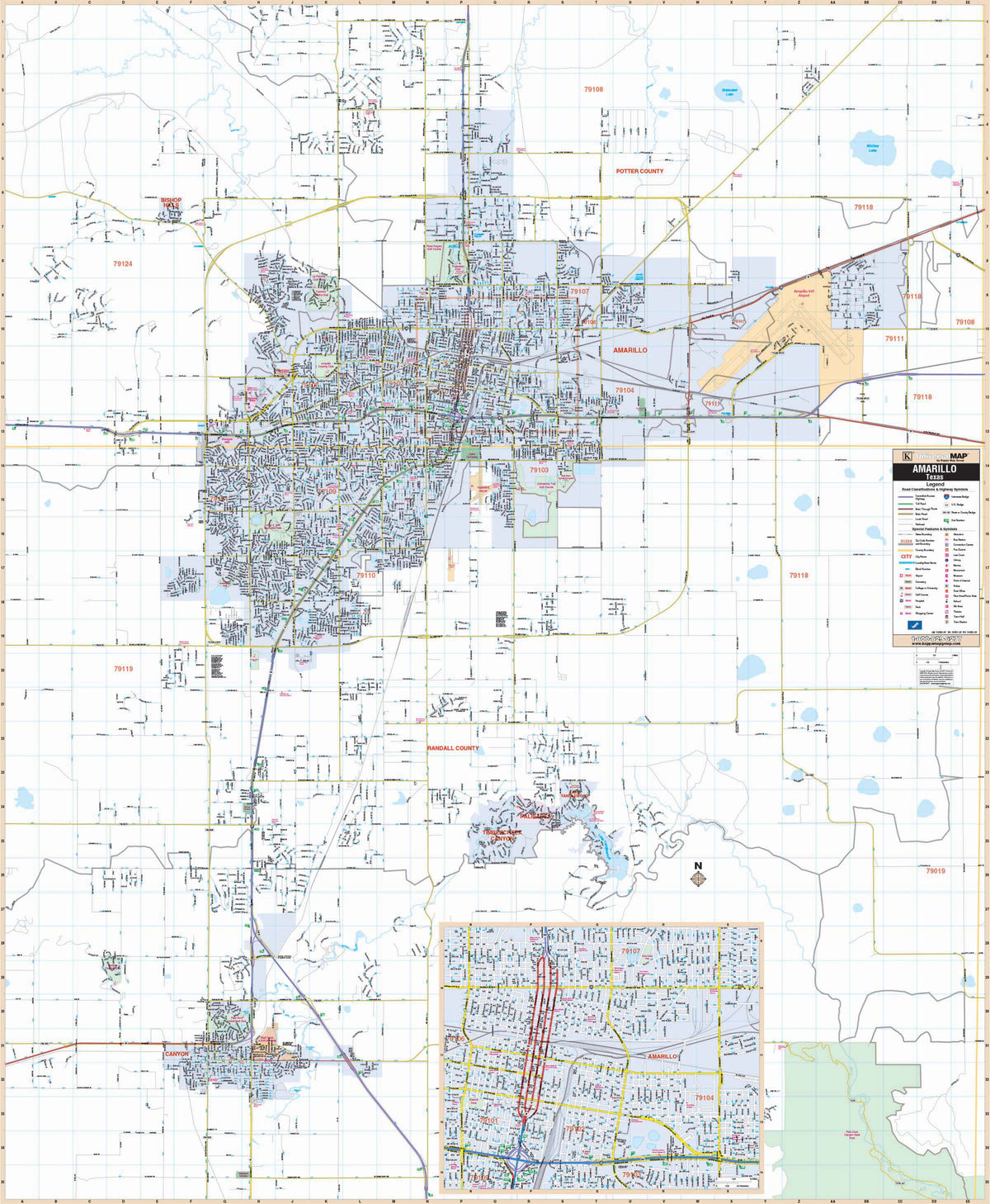 Amarillo Wall Map by Kappa Map Group
