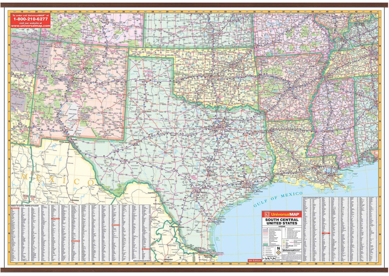 South-Central US Wall Map by Universal Map
