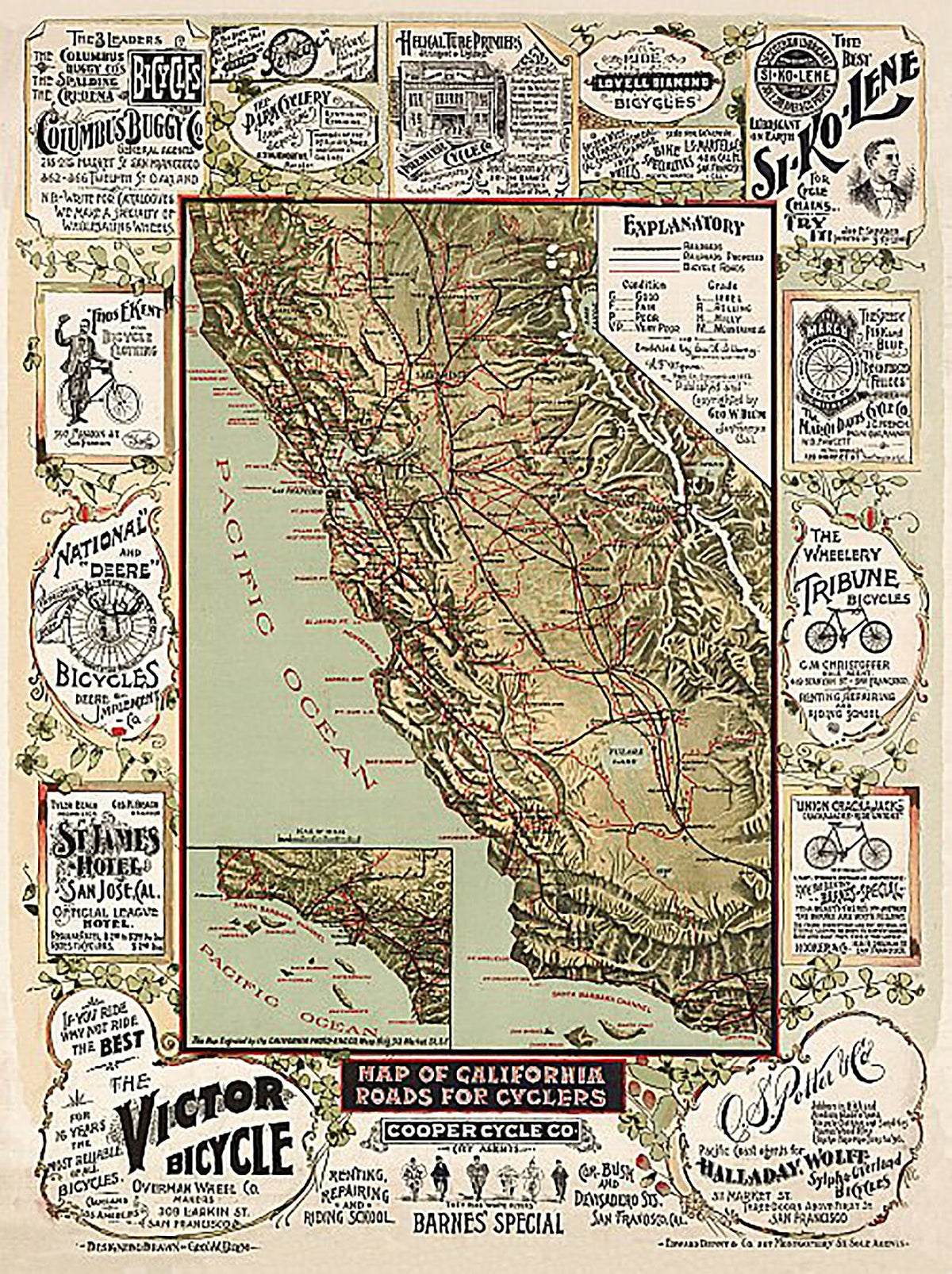 Map of California roads for cyclers, 1895