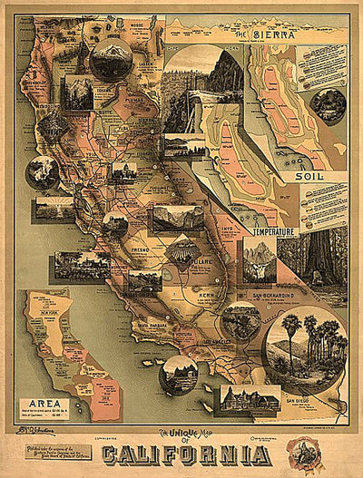 The Unique Map of California, 1888