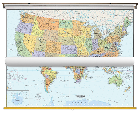 Classic US and World Map Classroom Pull Down 2 Map Bundle